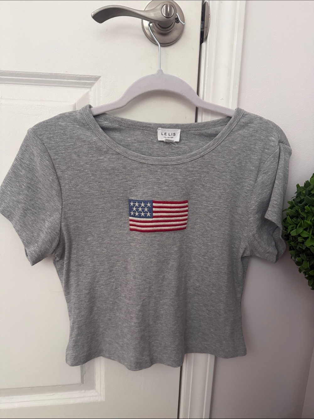 Dry Goods Gray baby Tee with Embroidered American Flag